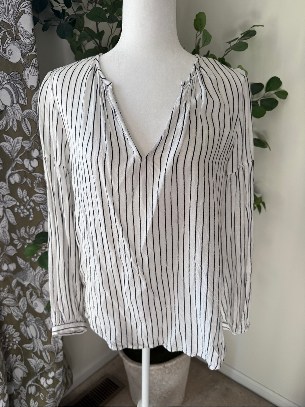 GAP White Blouse with Black Vertical Stripes